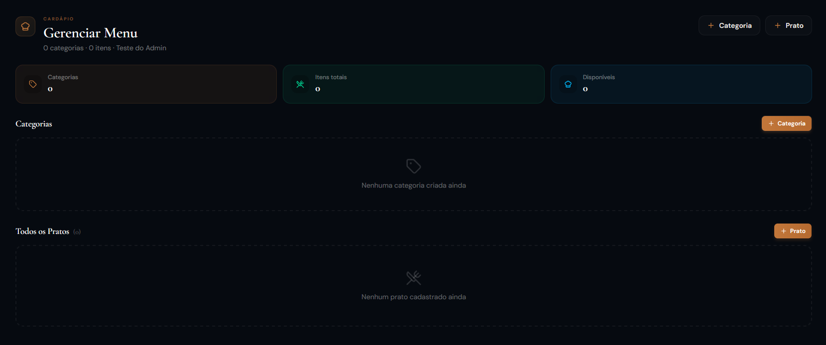 Configuração de Cardápio